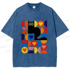 Unisex Bauhaus Black Cat Printed Washed Tee
