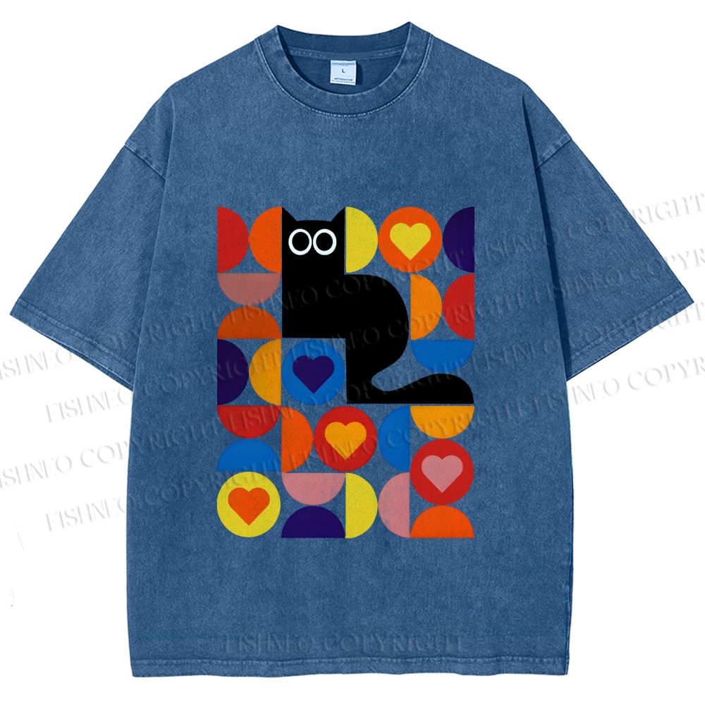 Unisex Bauhaus Black Cat Printed Washed Tee