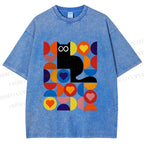 Unisex Bauhaus Black Cat Printed Washed Tee