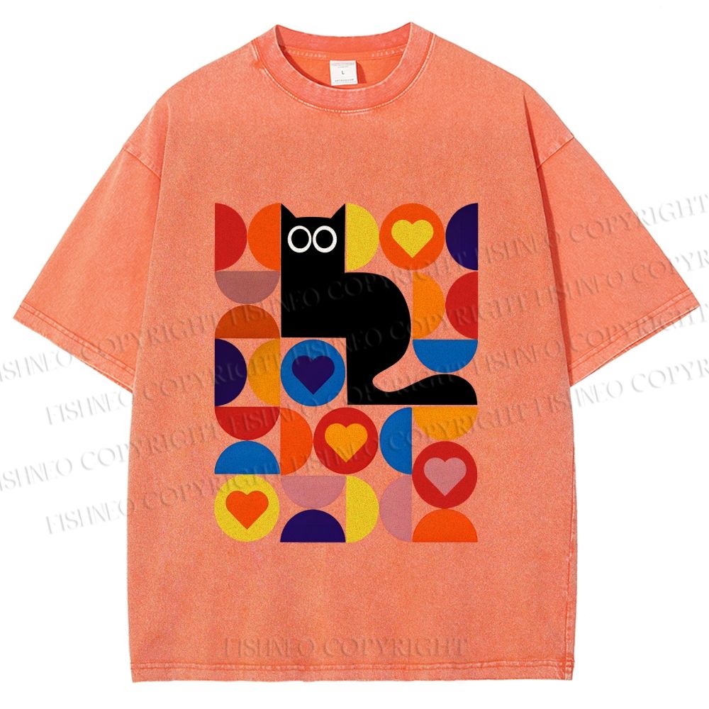 Unisex Bauhaus Black Cat Printed Washed Tee
