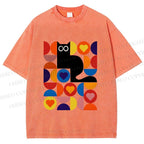 Unisex Bauhaus Black Cat Printed Washed Tee