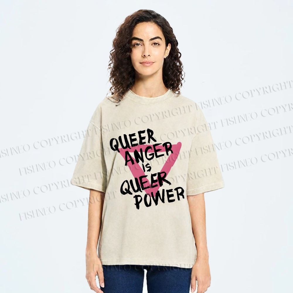 Unisex Queer Anger is Queer Power Printed Washed Tee