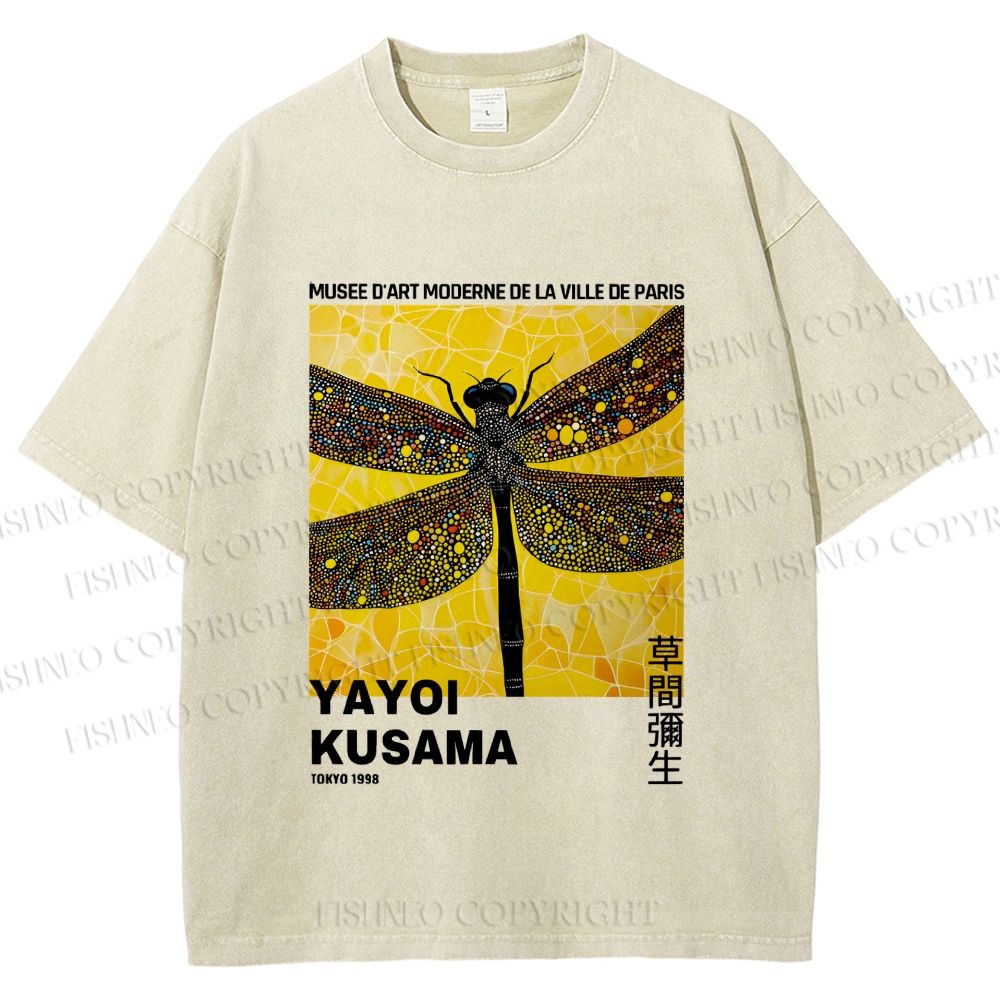 Unisex Yayoi Kusama Dragonfly Printed Washed Tee