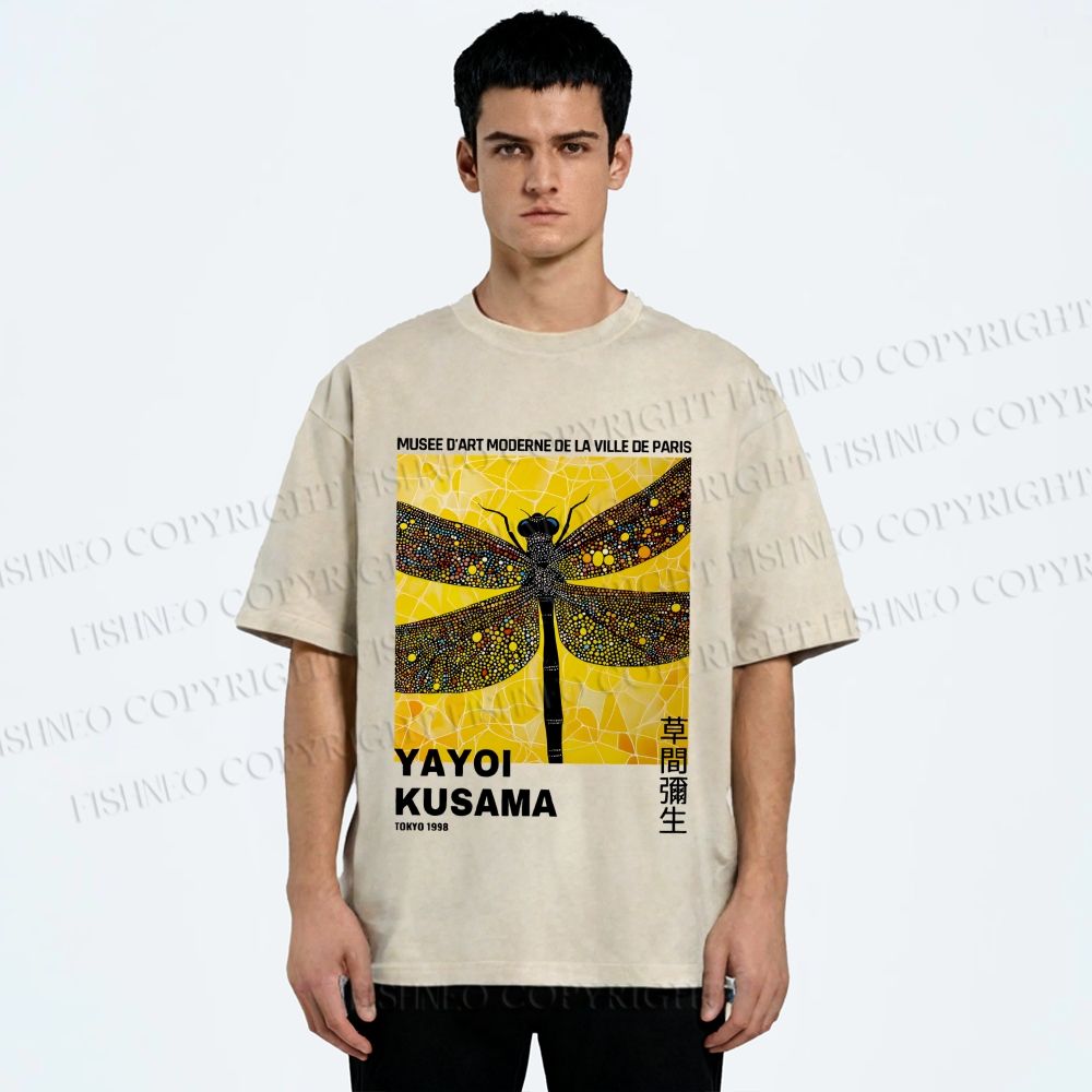 Unisex Yayoi Kusama Dragonfly Printed Washed Tee