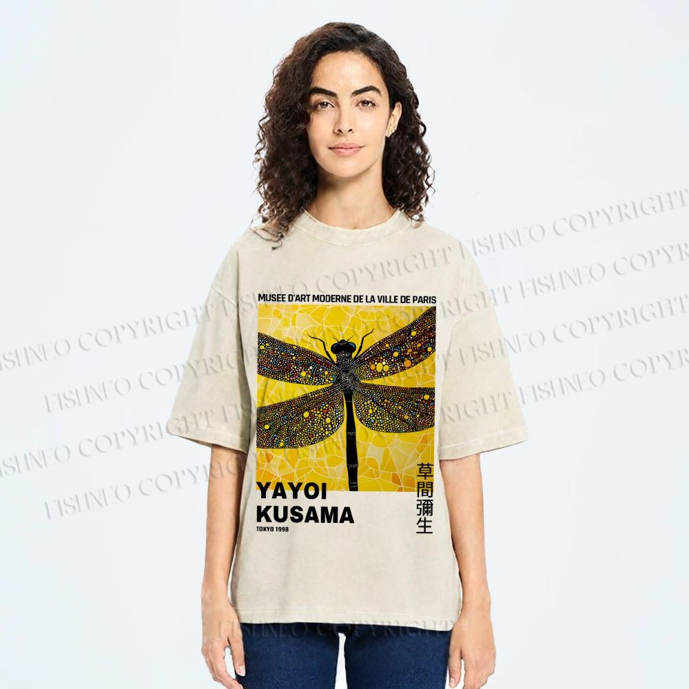 Unisex Yayoi Kusama Dragonfly Printed Washed Tee