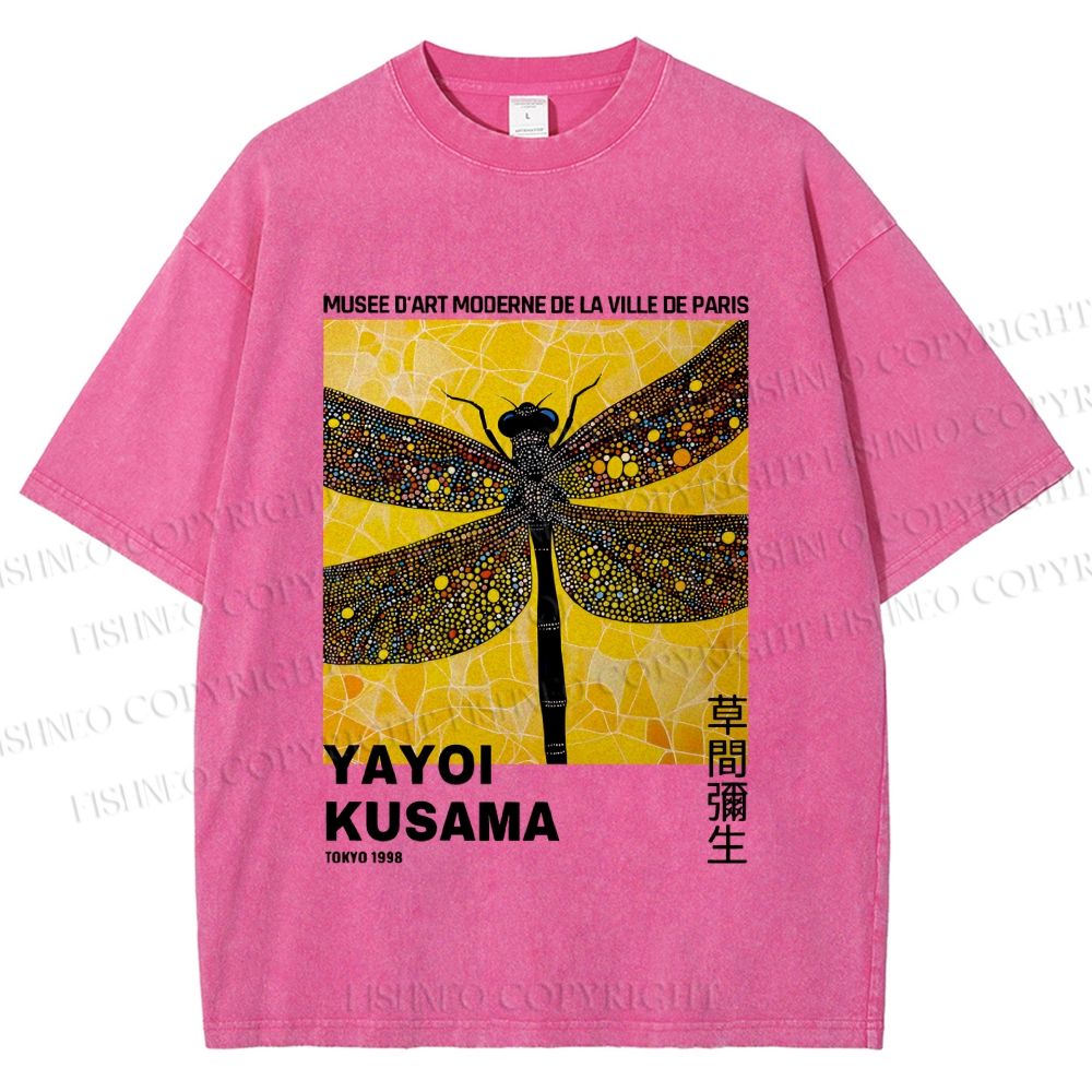 Unisex Yayoi Kusama Dragonfly Printed Washed Tee