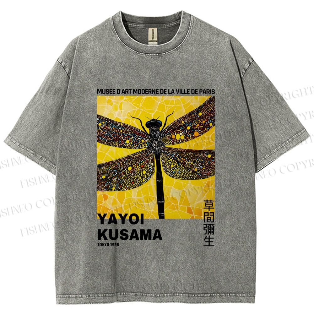 Unisex Yayoi Kusama Dragonfly Printed Washed Tee