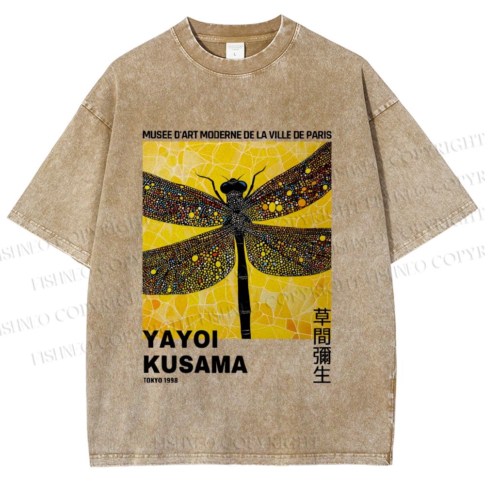 Unisex Yayoi Kusama Dragonfly Printed Washed Tee
