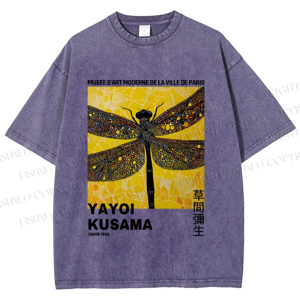 Unisex Yayoi Kusama Dragonfly Printed Washed Tee