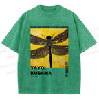 Unisex Yayoi Kusama Dragonfly Printed Washed Tee