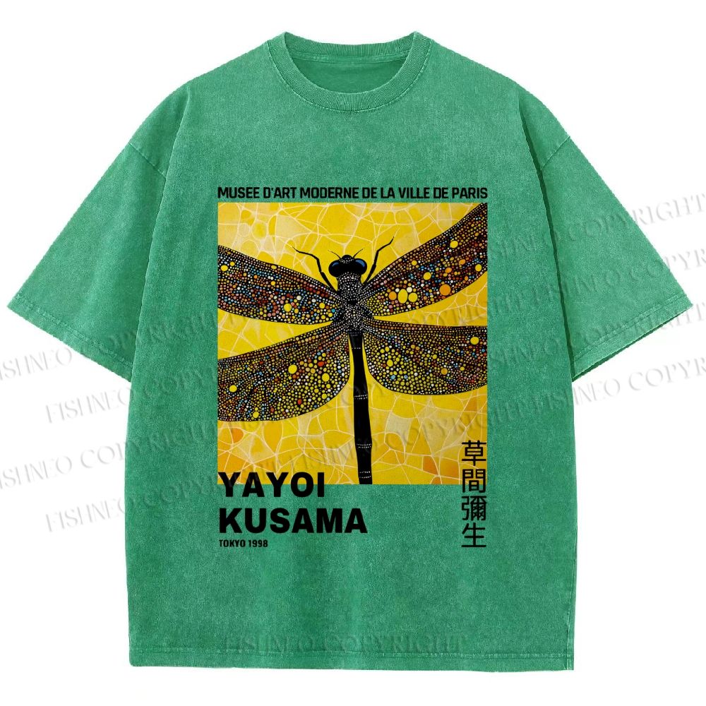 Unisex Yayoi Kusama Dragonfly Printed Washed Tee