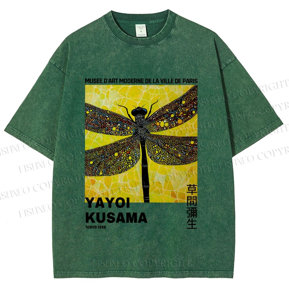 Unisex Yayoi Kusama Dragonfly Printed Washed Tee