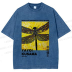 Unisex Yayoi Kusama Dragonfly Printed Washed Tee