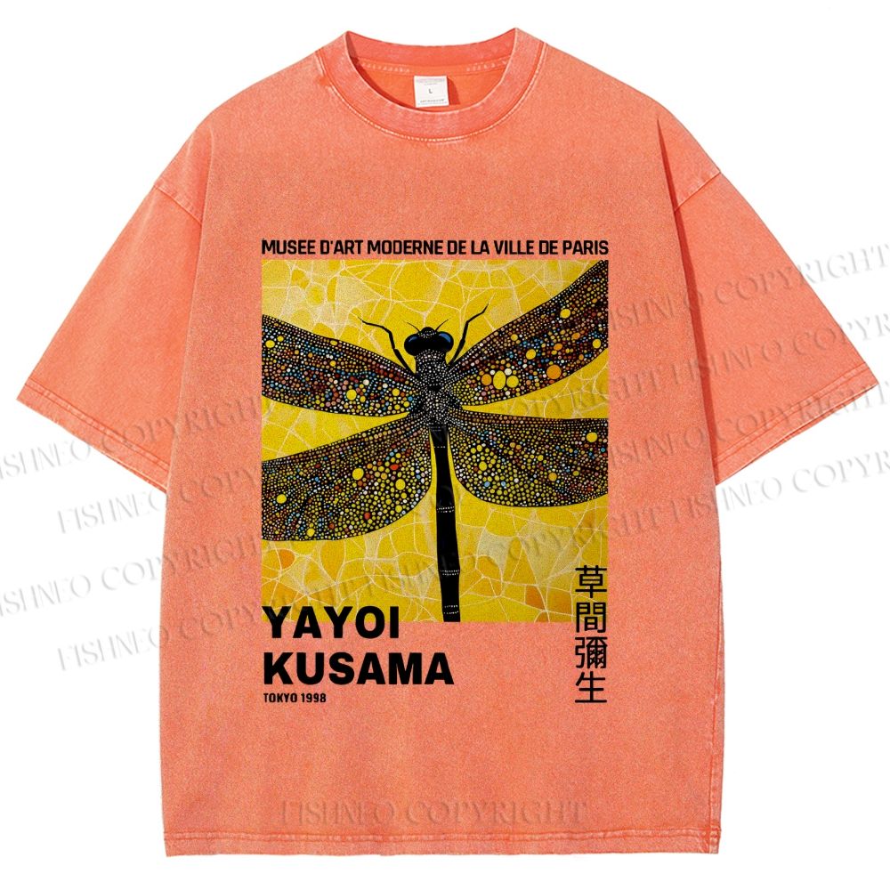 Unisex Yayoi Kusama Dragonfly Printed Washed Tee