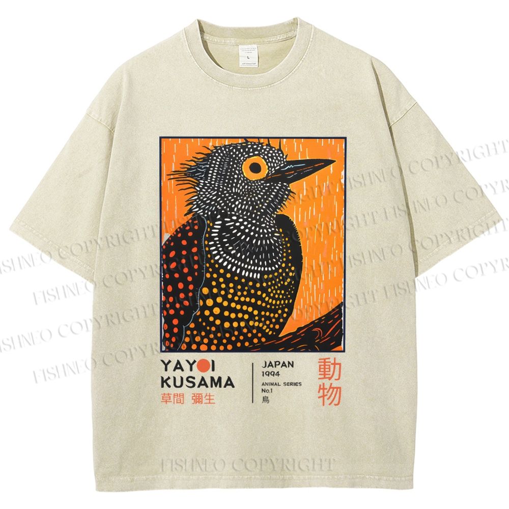 Unisex Yayoi Kusama Bird Printed Washed Tee