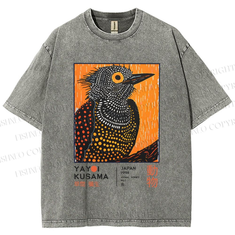 Unisex Yayoi Kusama Bird Printed Washed Tee