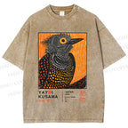 Unisex Yayoi Kusama Bird Printed Washed Tee