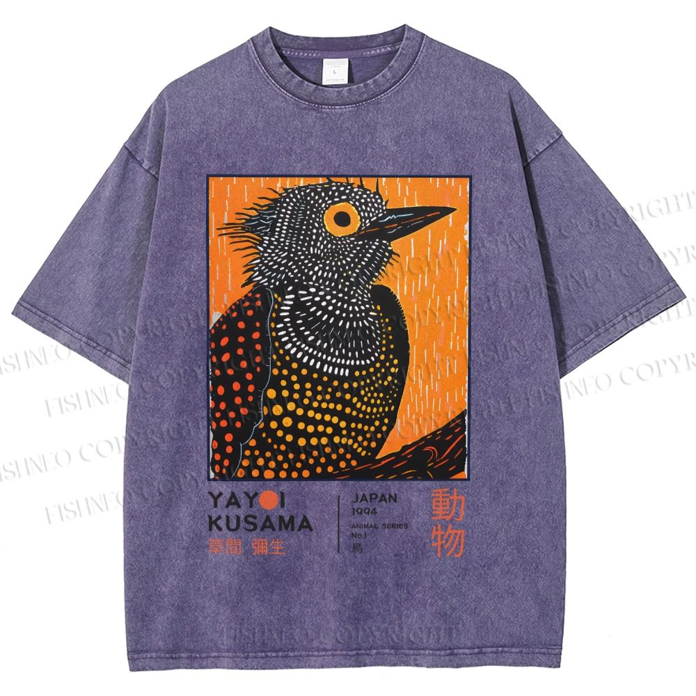 Unisex Yayoi Kusama Bird Printed Washed Tee