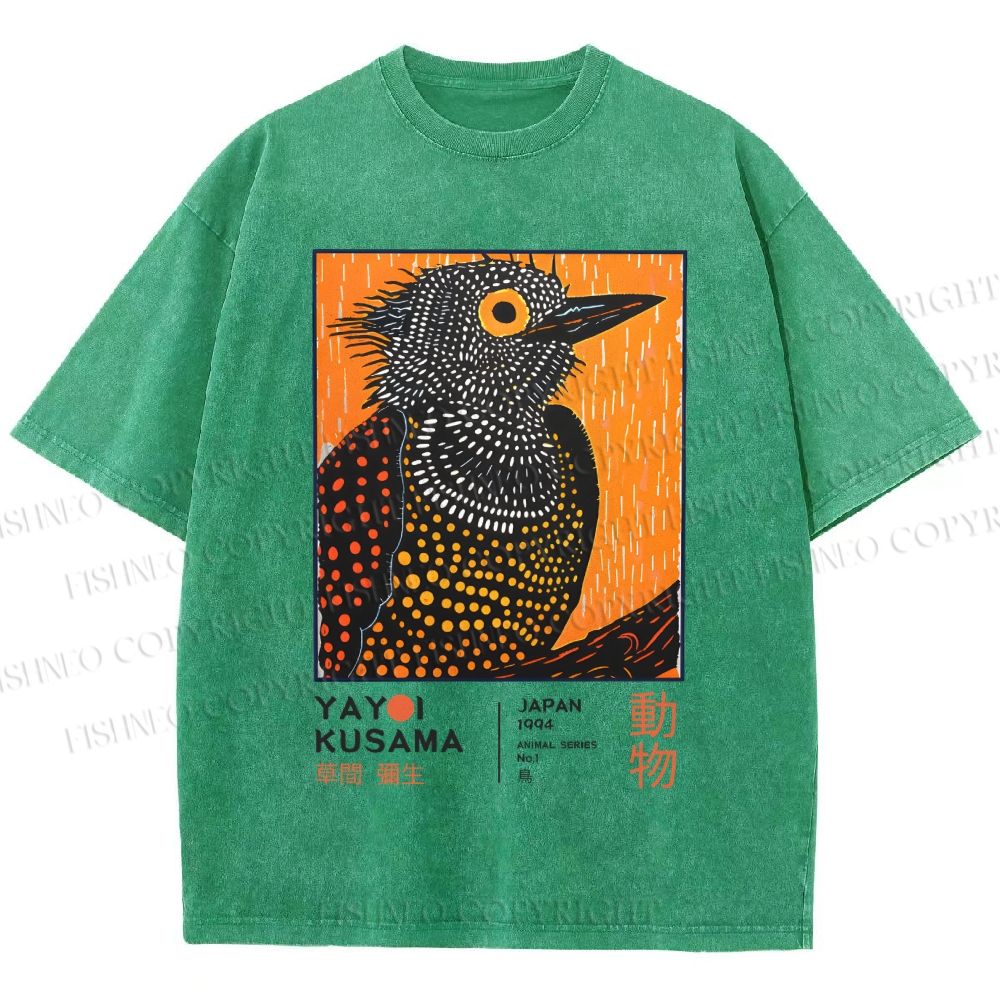 Unisex Yayoi Kusama Bird Printed Washed Tee