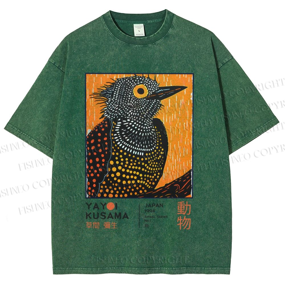 Unisex Yayoi Kusama Bird Printed Washed Tee
