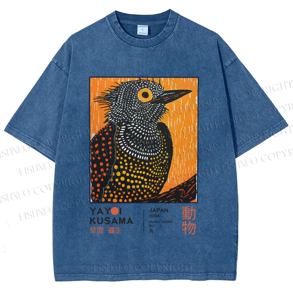 Unisex Yayoi Kusama Bird Printed Washed Tee