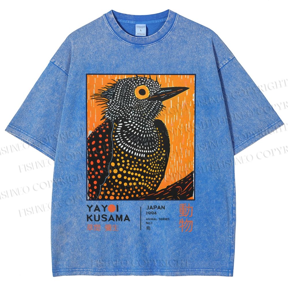 Unisex Yayoi Kusama Bird Printed Washed Tee
