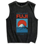 Unisex Japanese Osaka Mount Fuji Printed Washed Tank Top