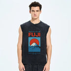 Unisex Japanese Osaka Mount Fuji Printed Washed Tank Top