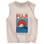 Unisex Japanese Osaka Mount Fuji Printed Washed Tank Top