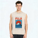 Unisex Japanese Osaka Mount Fuji Printed Washed Tank Top