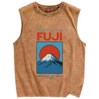 Unisex Japanese Osaka Mount Fuji Printed Washed Tank Top