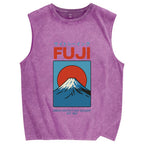 Unisex Japanese Osaka Mount Fuji Printed Washed Tank Top