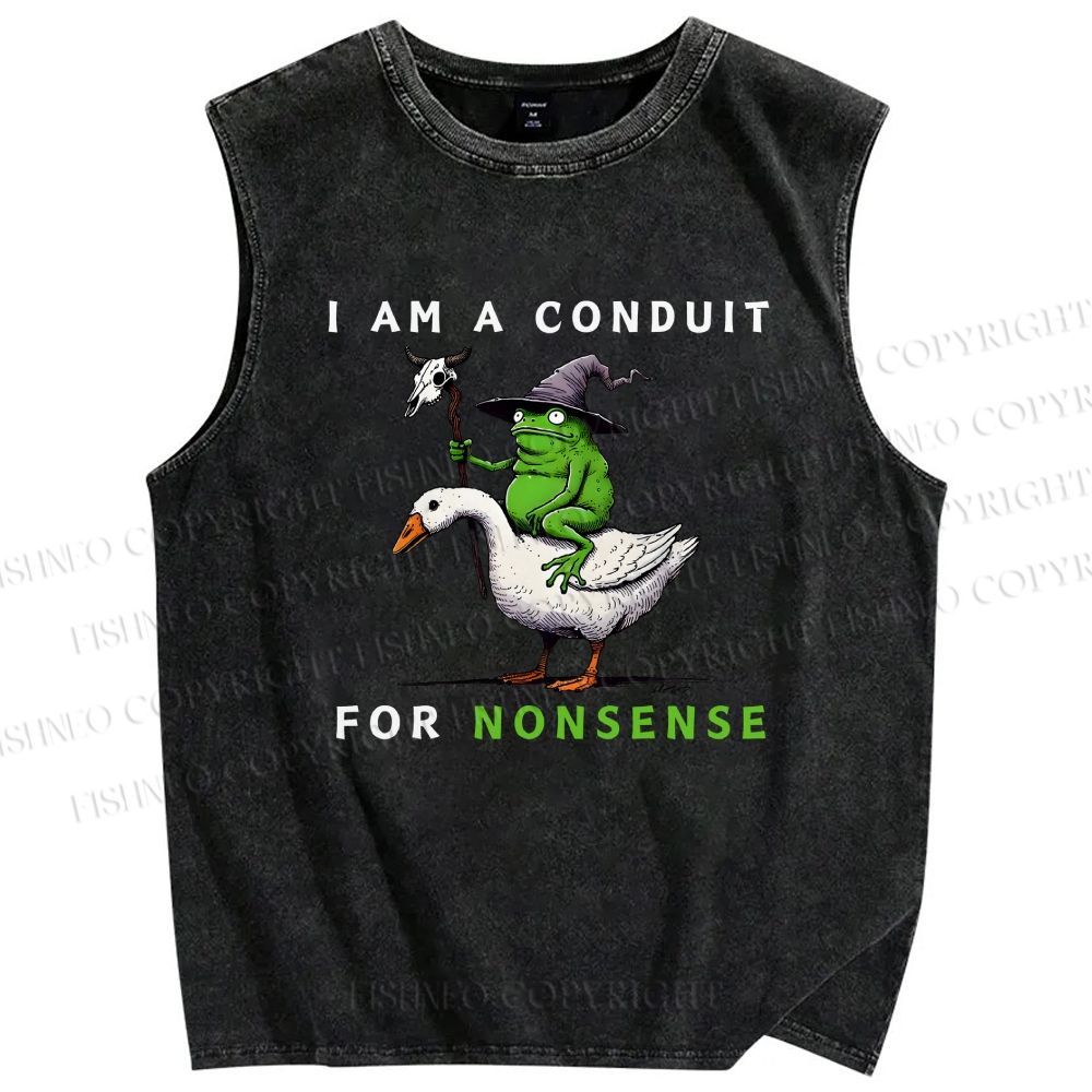 Unisex I Am A Conduit For Nonsense Funny Frog Printed Washed Tank Top