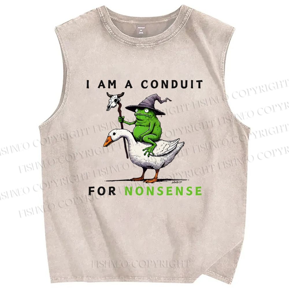 Unisex I Am A Conduit For Nonsense Funny Frog Printed Washed Tank Top