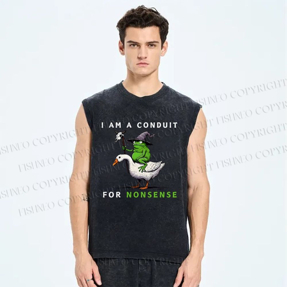 Unisex I Am A Conduit For Nonsense Funny Frog Printed Washed Tank Top
