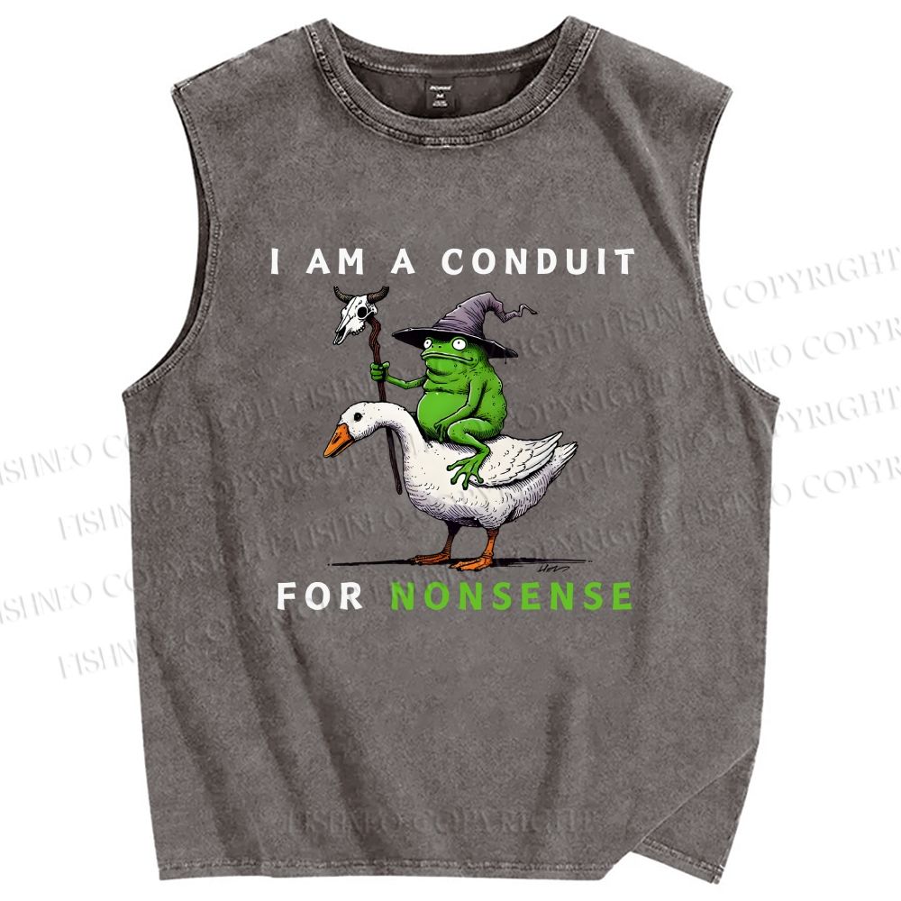 Unisex I Am A Conduit For Nonsense Funny Frog Printed Washed Tank Top