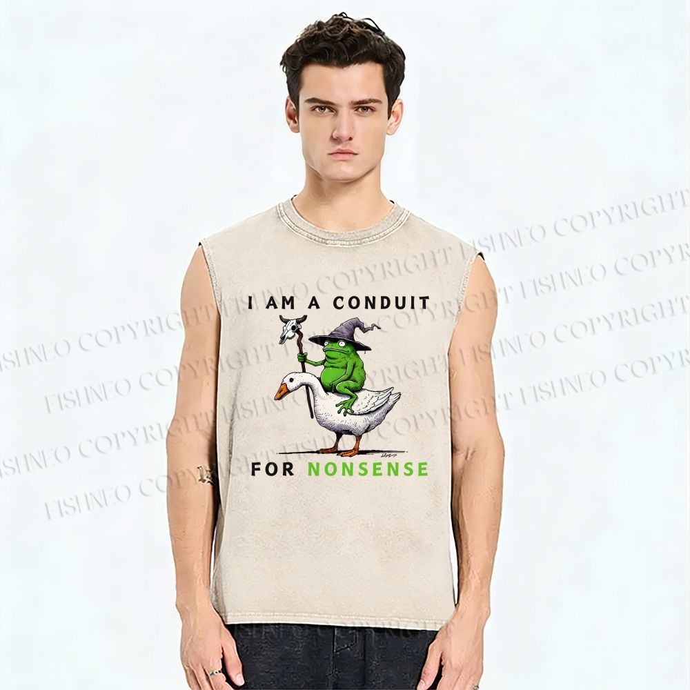 Unisex I Am A Conduit For Nonsense Funny Frog Printed Washed Tank Top