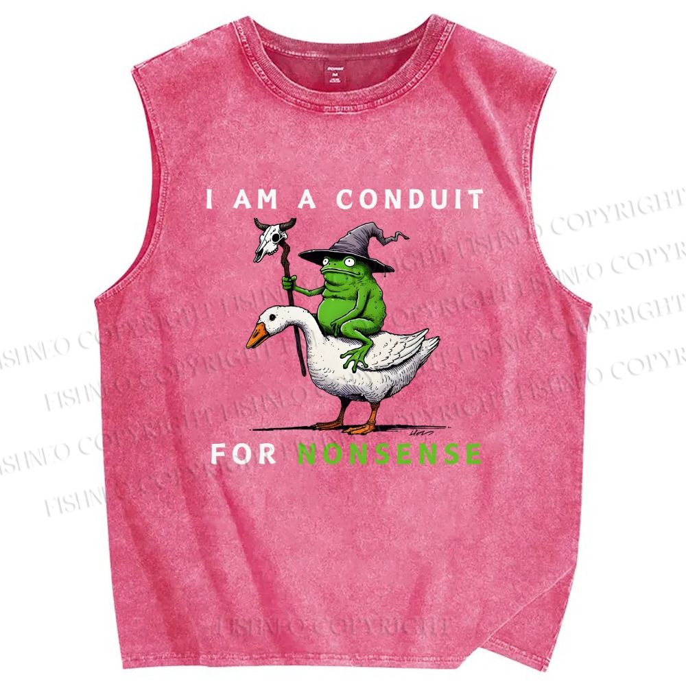 Unisex I Am A Conduit For Nonsense Funny Frog Printed Washed Tank Top