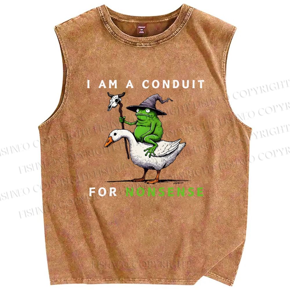 Unisex I Am A Conduit For Nonsense Funny Frog Printed Washed Tank Top