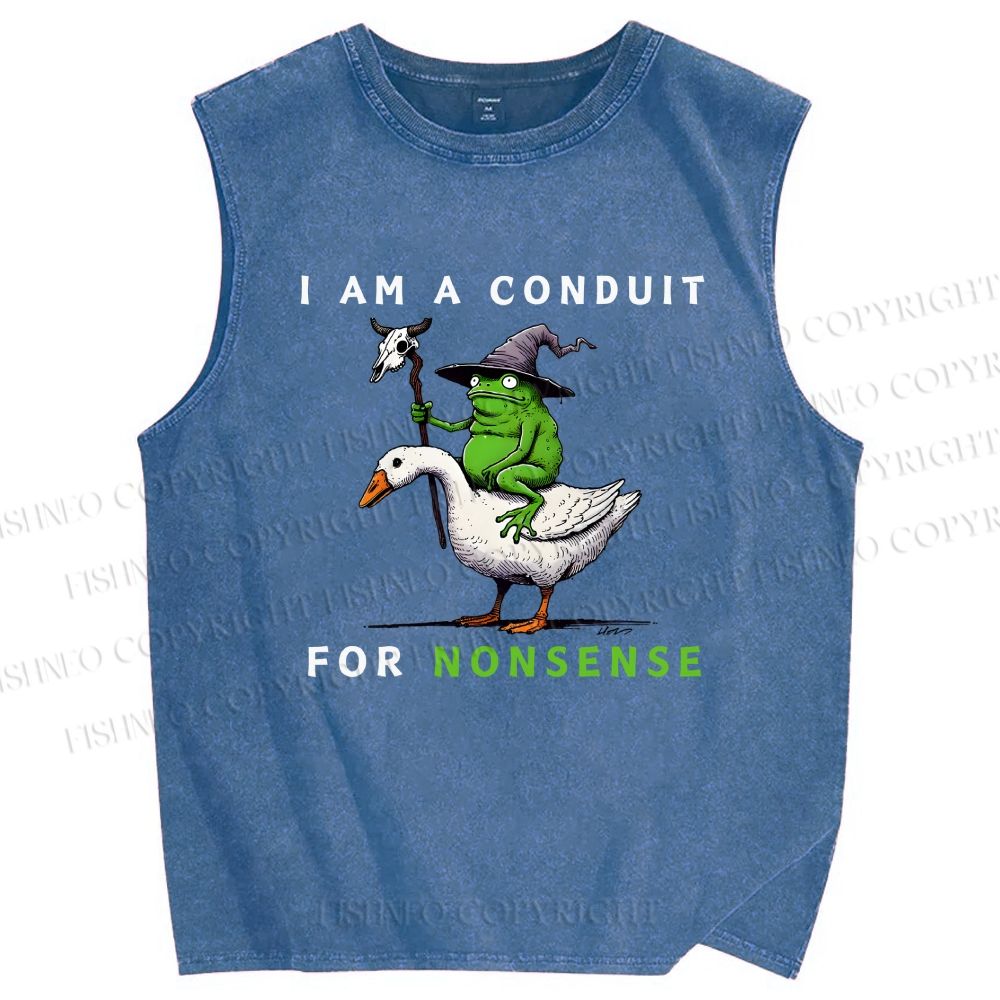 Unisex I Am A Conduit For Nonsense Funny Frog Printed Washed Tank Top