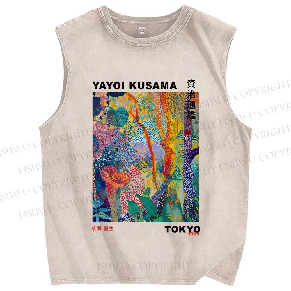 Unisex Yayoi Kusama Flower Printed Washed Tank Top
