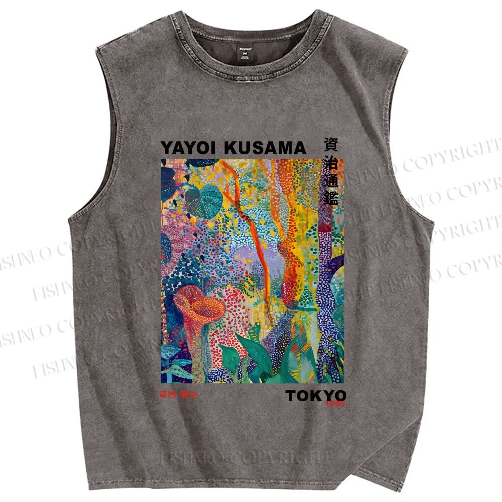 Unisex Yayoi Kusama Flower Printed Washed Tank Top
