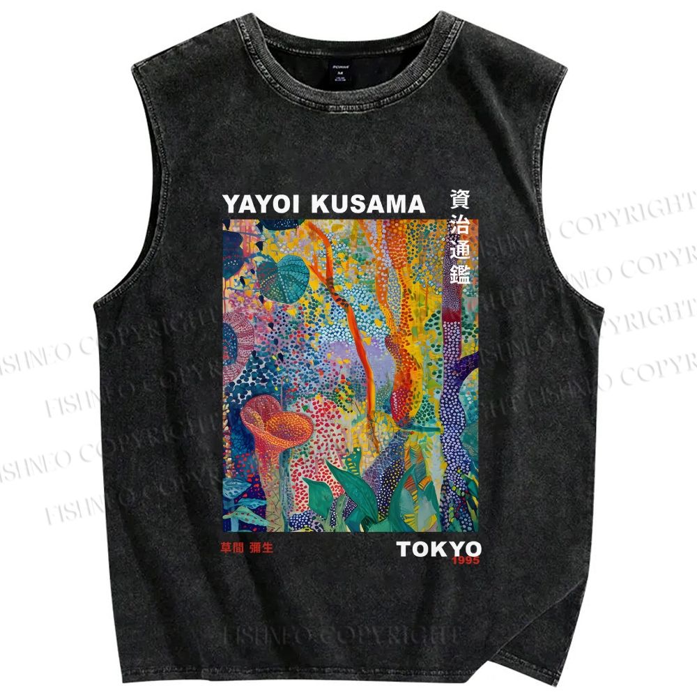 Unisex Yayoi Kusama Flower Printed Washed Tank Top