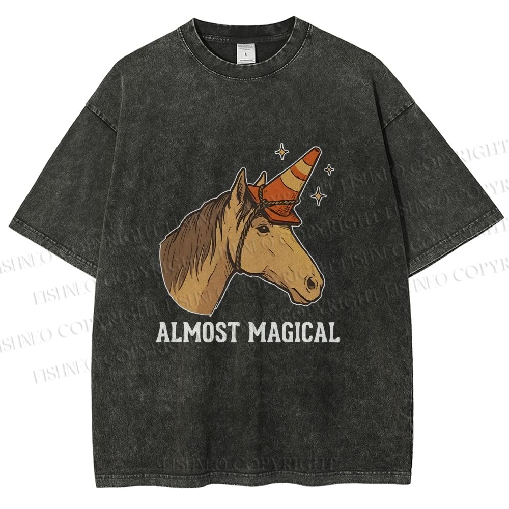 Unisex Silly Horse Trying To Be Magical Printed Washed Tee