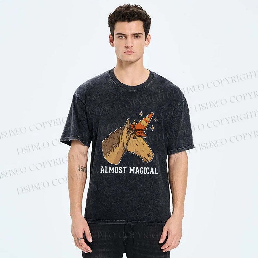 Unisex Silly Horse Trying To Be Magical Printed Washed Tee