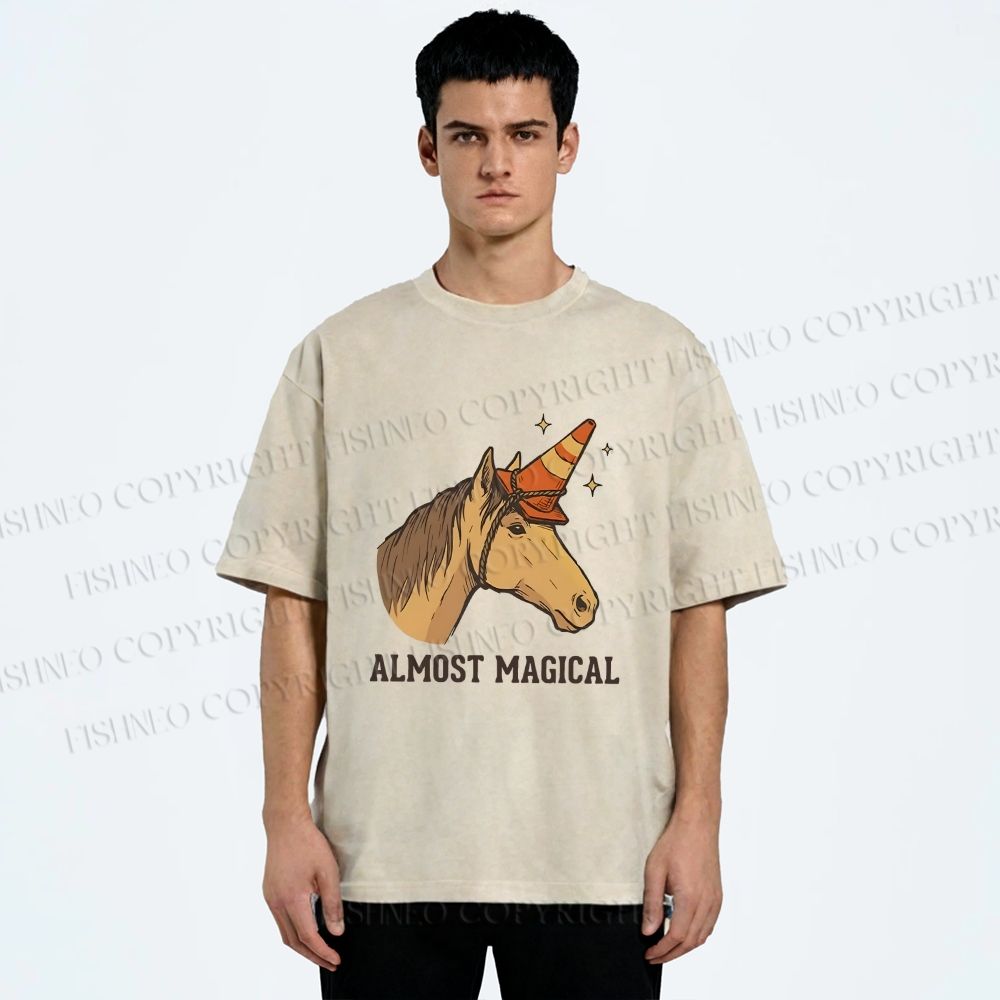 Unisex Silly Horse Trying To Be Magical Printed Washed Tee