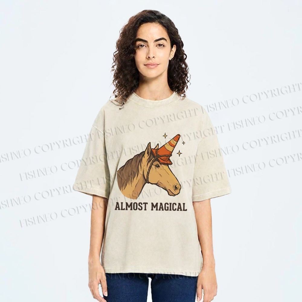 Unisex Silly Horse Trying To Be Magical Printed Washed Tee