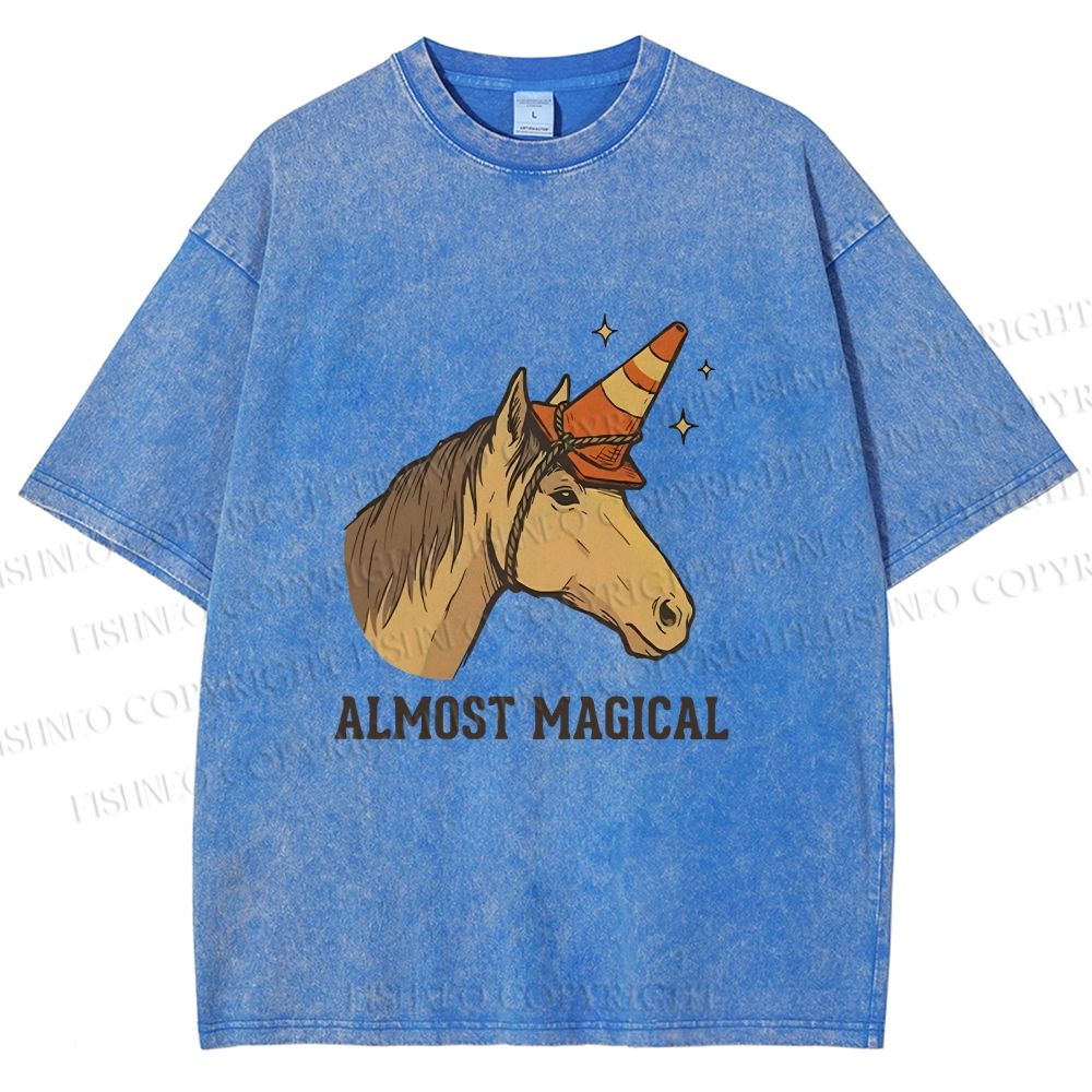 Unisex Silly Horse Trying To Be Magical Printed Washed Tee