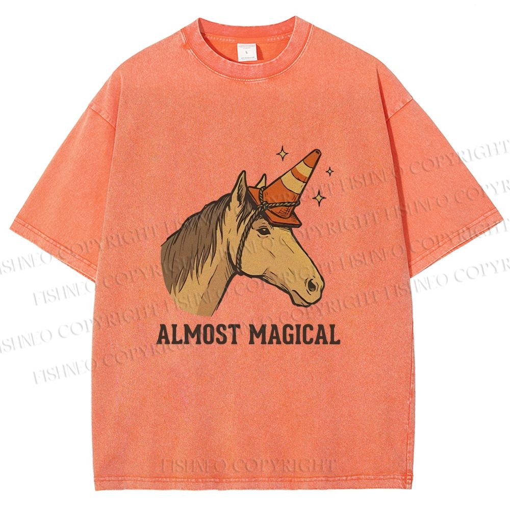 Unisex Silly Horse Trying To Be Magical Printed Washed Tee