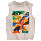 Unisex Bauhaus Eye Graffiti Printed Washed Tank Top
